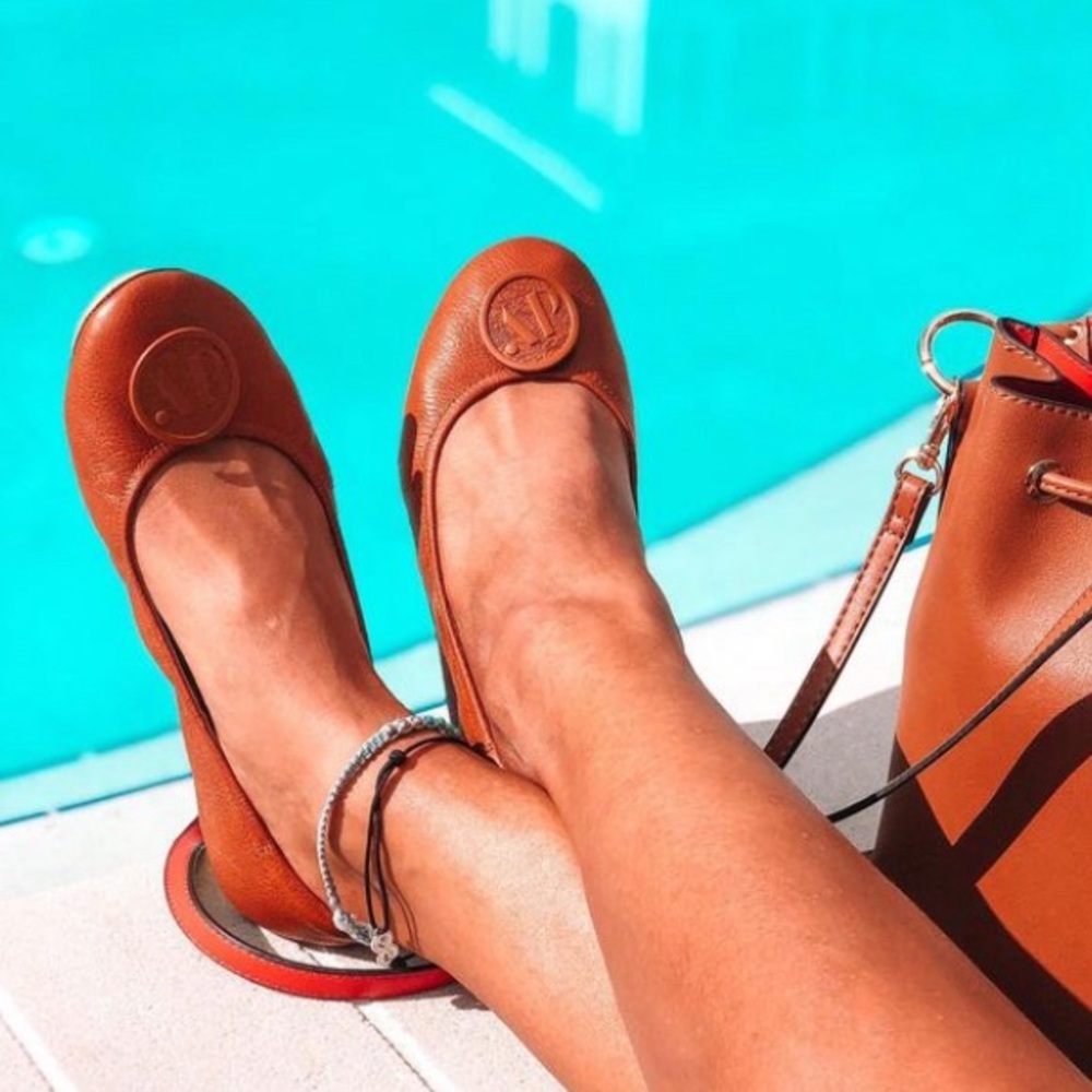 April Parker Leather Ballet Flats Caramel Color Size 8